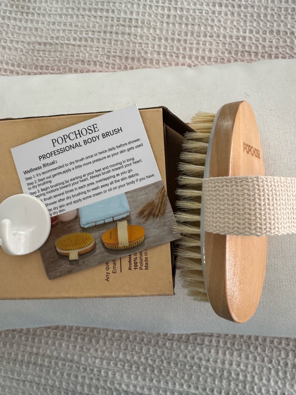 Popchose 100%Natural Boar Bristle Body Brush for Dry Skin Exfoliating New in Box